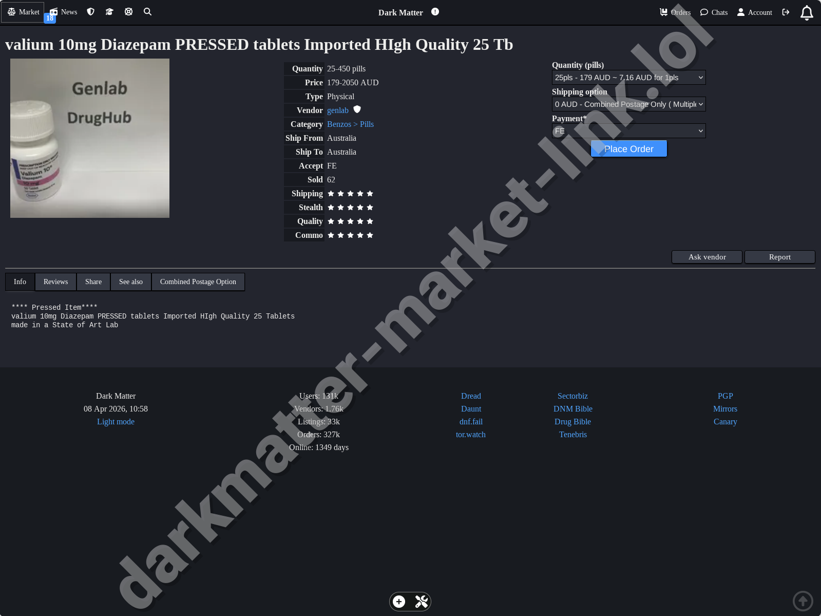 Product Listings on Dark Matter Market Link
